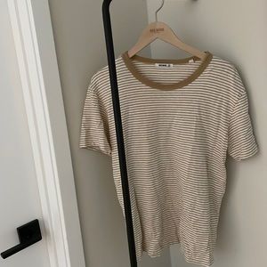 Never worn Buck Mason Mustard Yellow and Creme/Beige Stripe Tee Tshirt Medium